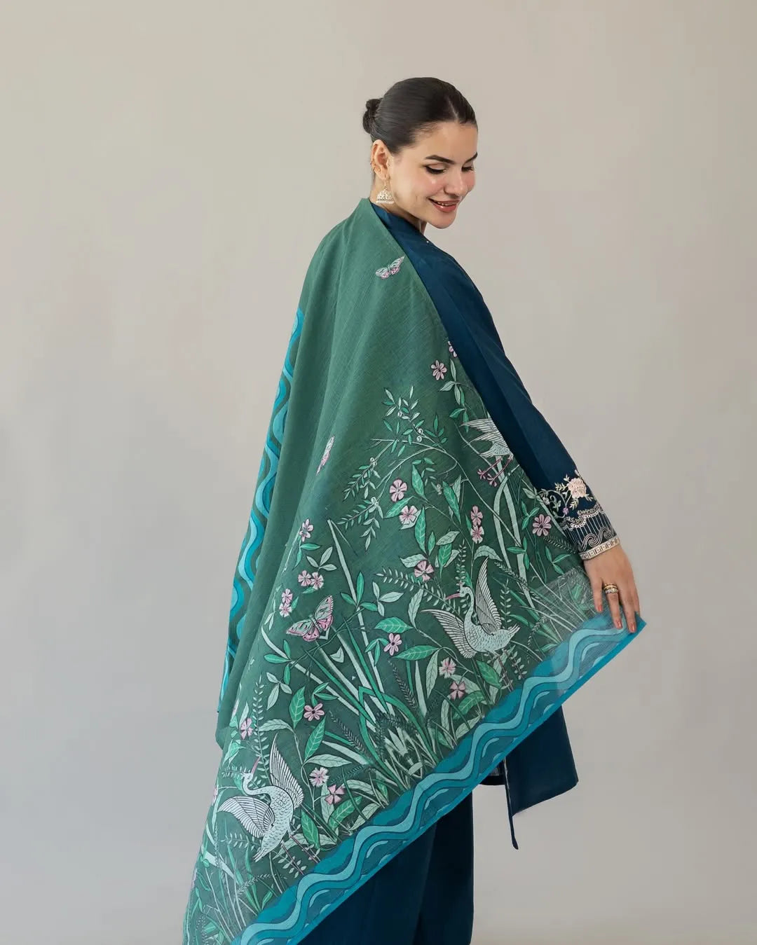 Blue Embroidered Lawn 3Pcs Women Kurta Set
