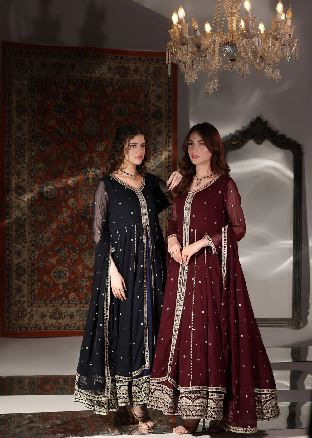3-PC Chiffon Flared Embroidered Pishwas Women's Dress