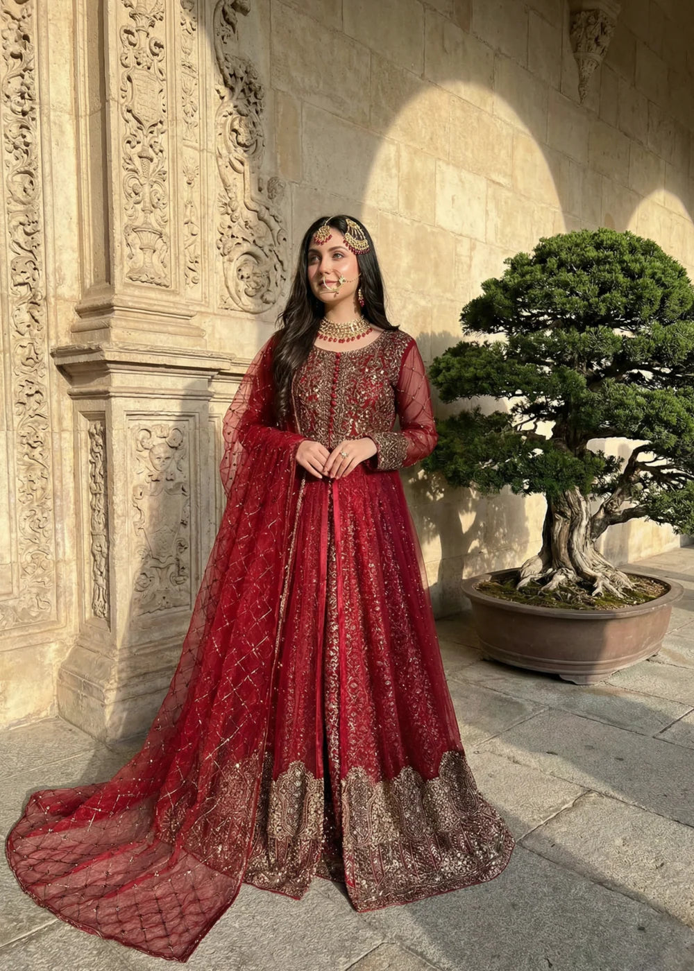 3-PC Net Flared Embroidered Pishwas Women's Dress