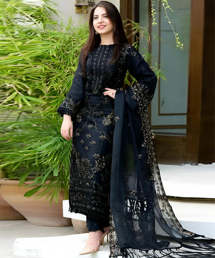 Lawn 3PC Embroidered Shirt with Organza Embroidered Dupatta