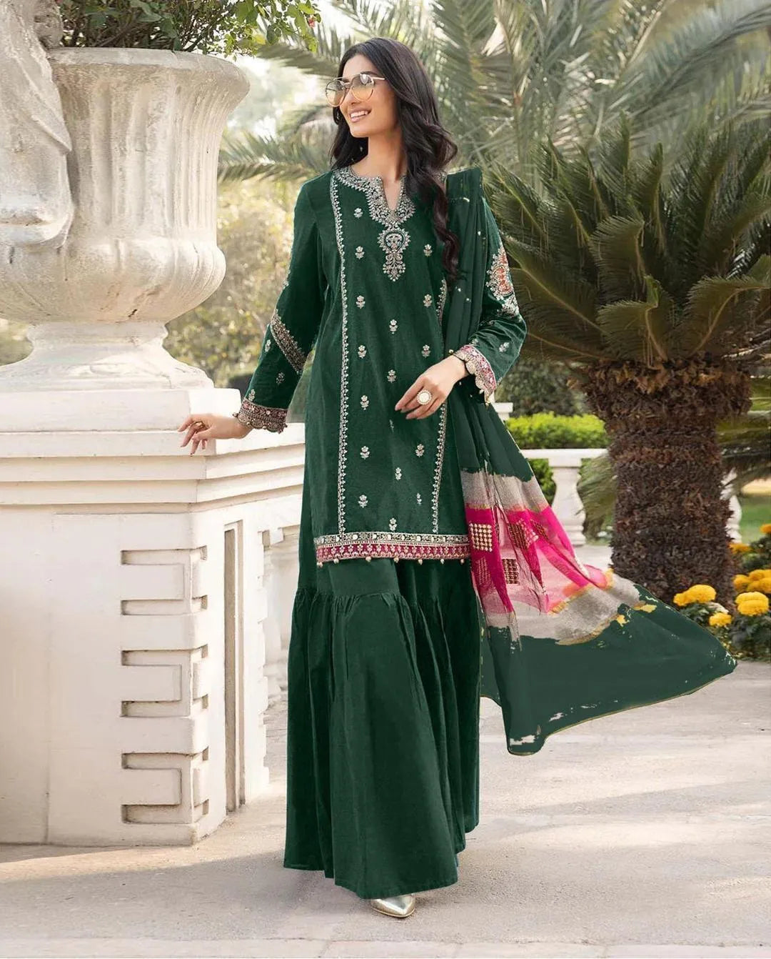 Green Embroidered 3-Piece Lawn Suit for Women