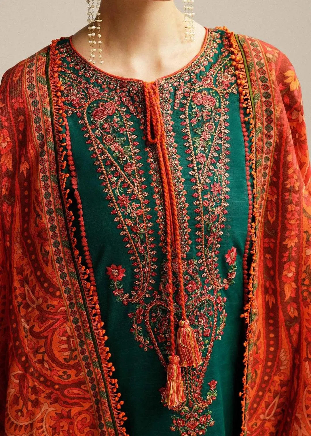 Lawn-3PC Embroidered with Digital Printed Jacquard Dupatta