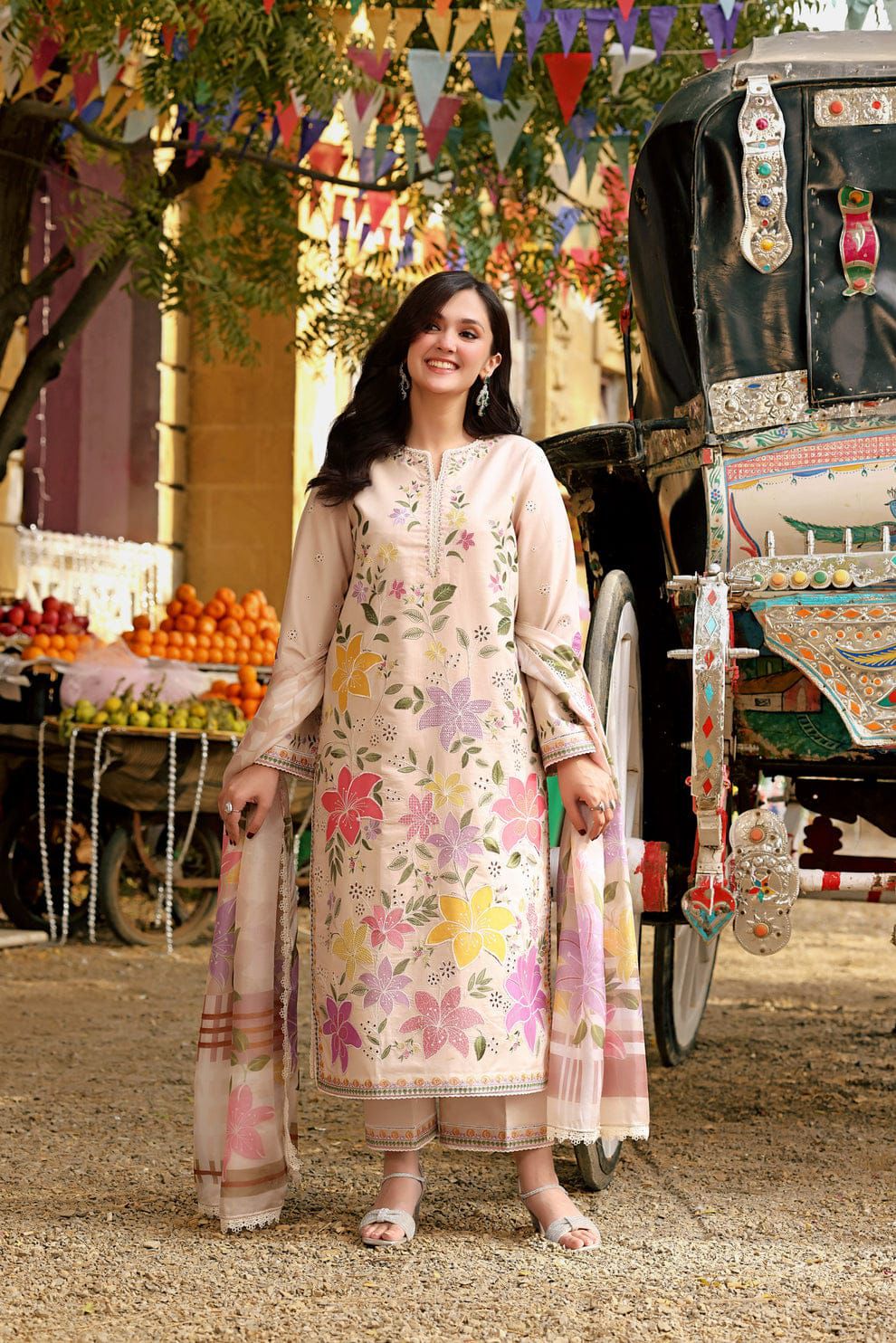 3 Piece Chiken Kari Embroidered Summer Suit