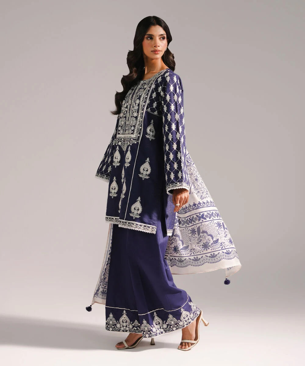 3 Piece - Embroidered Cotton Suit