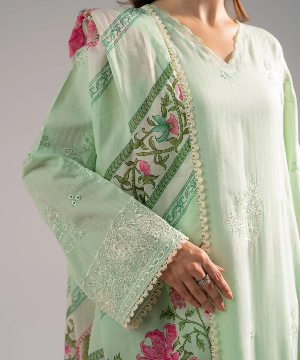 3 Piece - Embroidered Cotton Suit