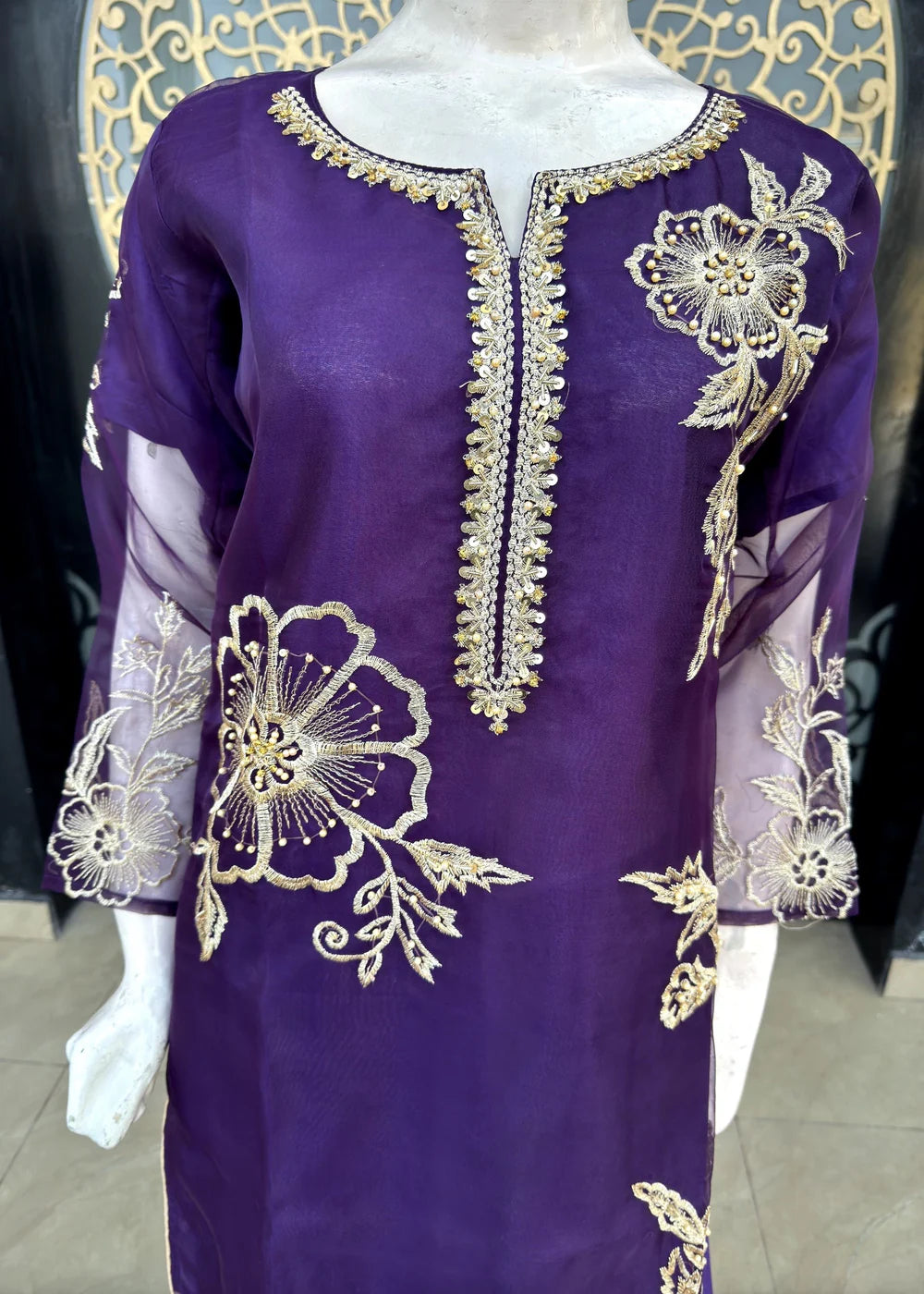 3 Piece Silk Embroidered Women's Dress
