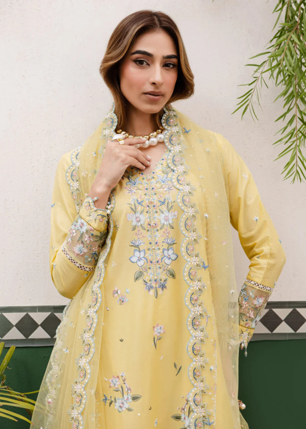 3-PC Linen Embroidered Women's Suit