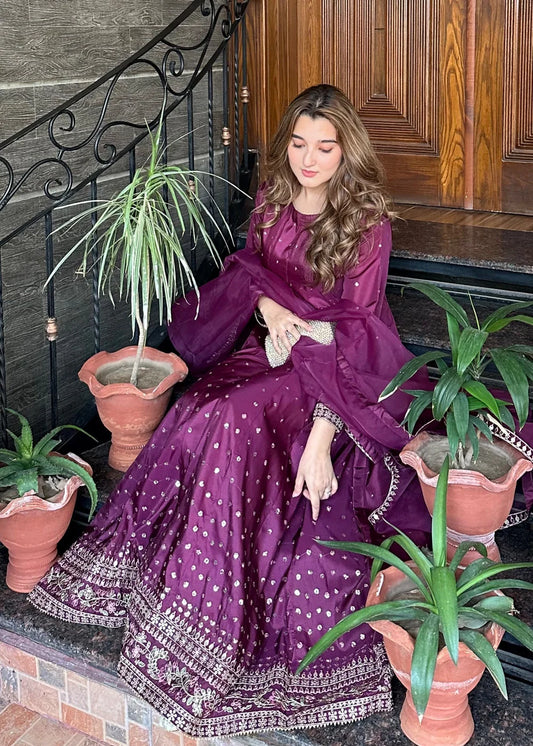 3PC Silk Embroidered Maxi with Organza Embroidered Dupatta