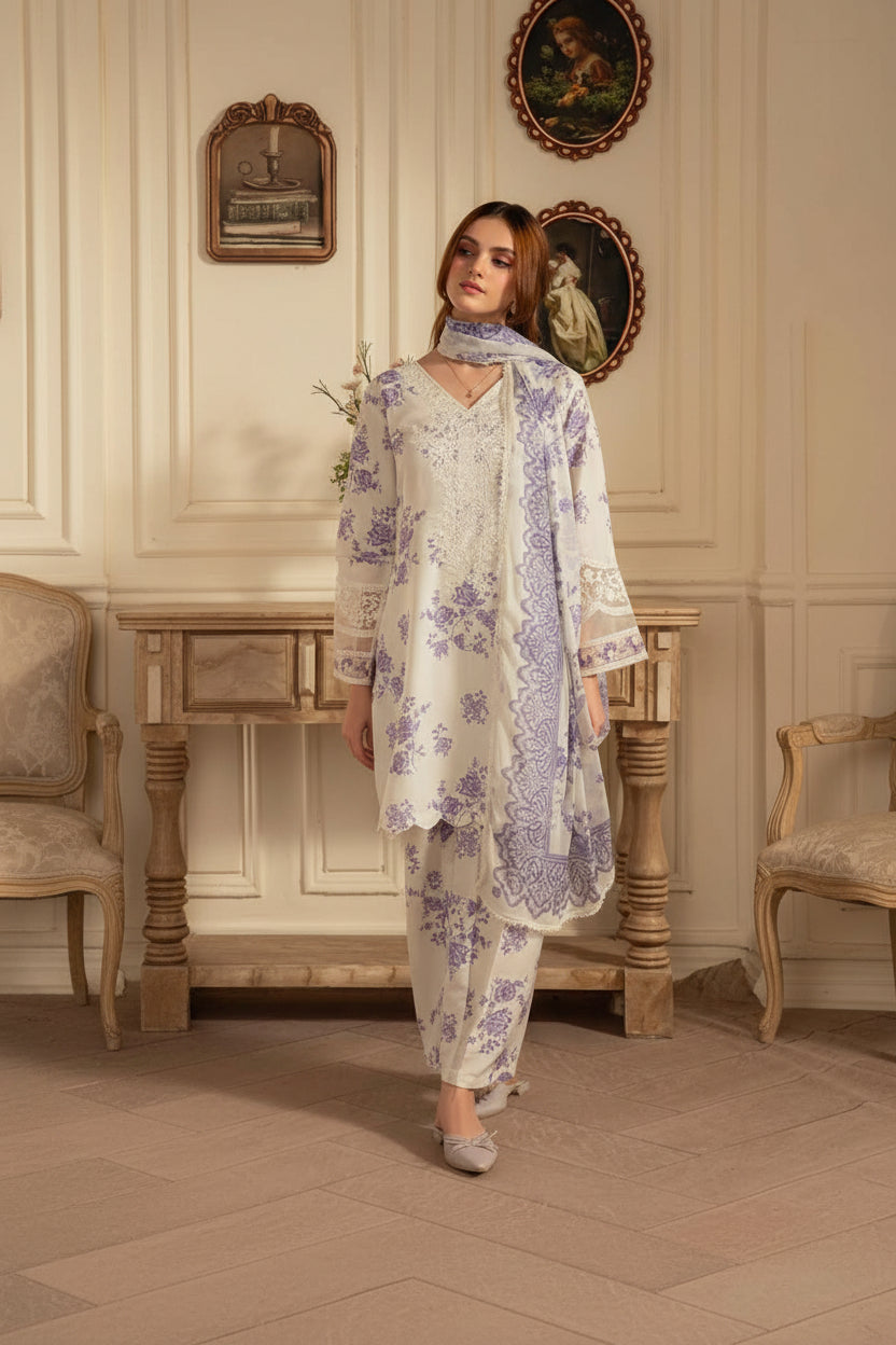 3PIECE Embroidered Summer Suit