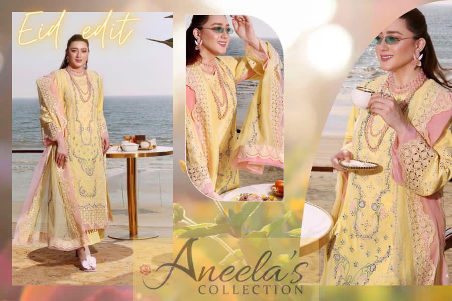 Aneelas Luxury Lawn Eid Collection - Chikankari & Fine Boring Work Suit