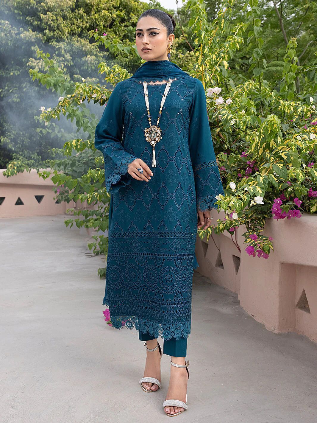 KHAF Luxury Embroidered Chikankari 3-Piece Suit | Premium Cotton Summer Collection | Festive Party Wear