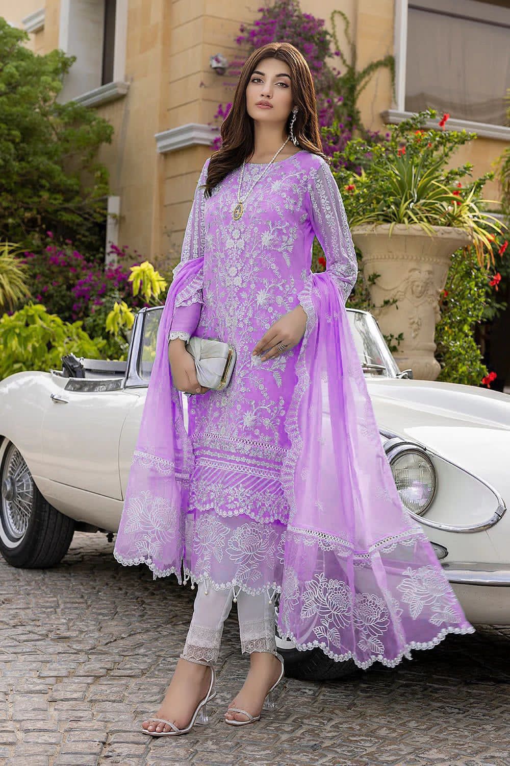 Azure Luxury Organza 3PC Suit in Two Different Colors- Thread & Sequins Embroidered Ensemble