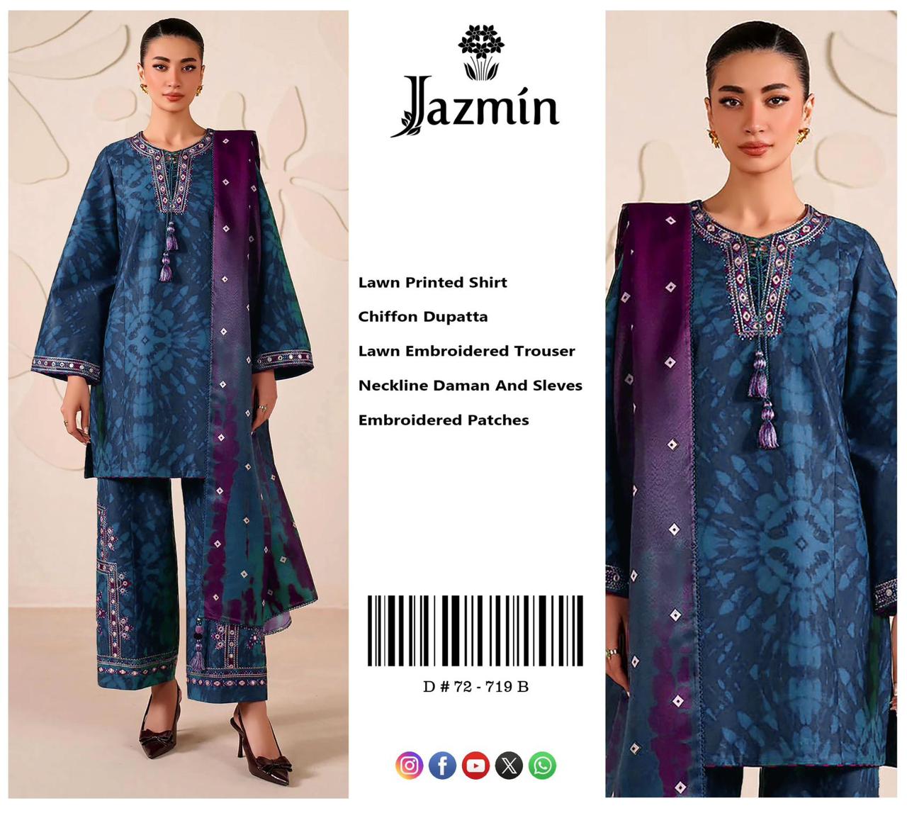 3Piece Embroidered Short Shirt Full Dress