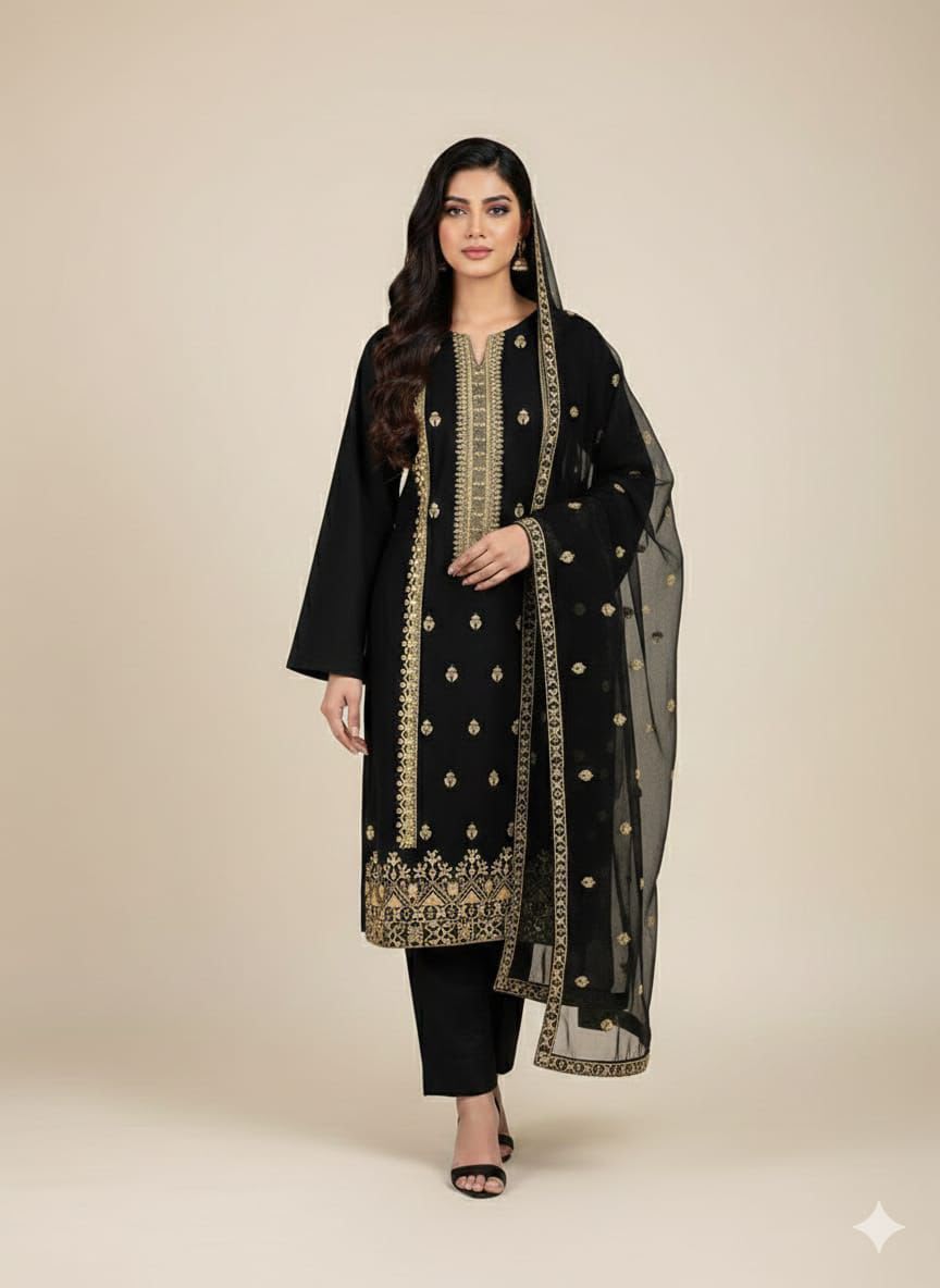 3PIECE Luxury Embroidered Cotton Collection with Chiffon embroidered duppatta