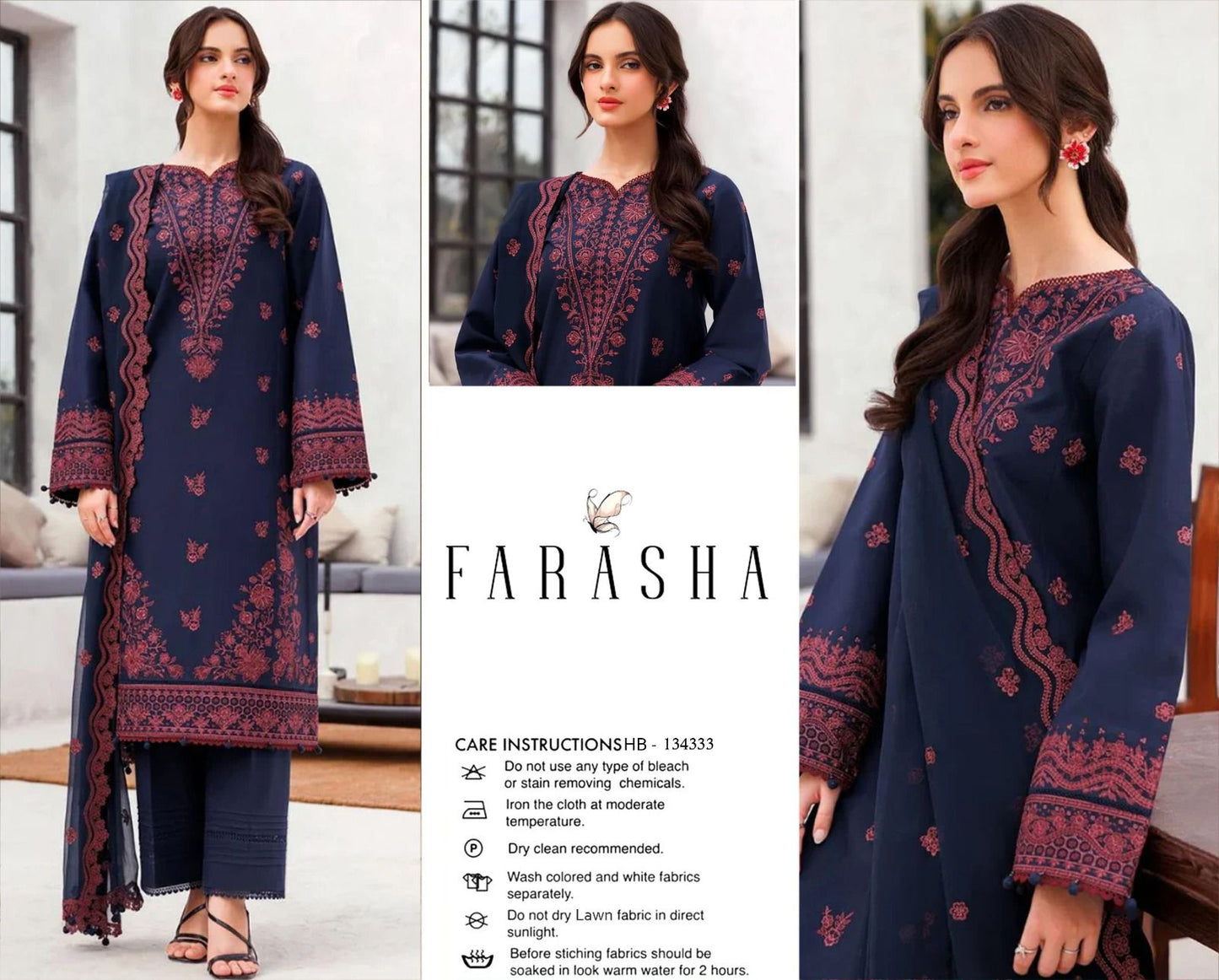 3PIECE Embroidered Summer Suit