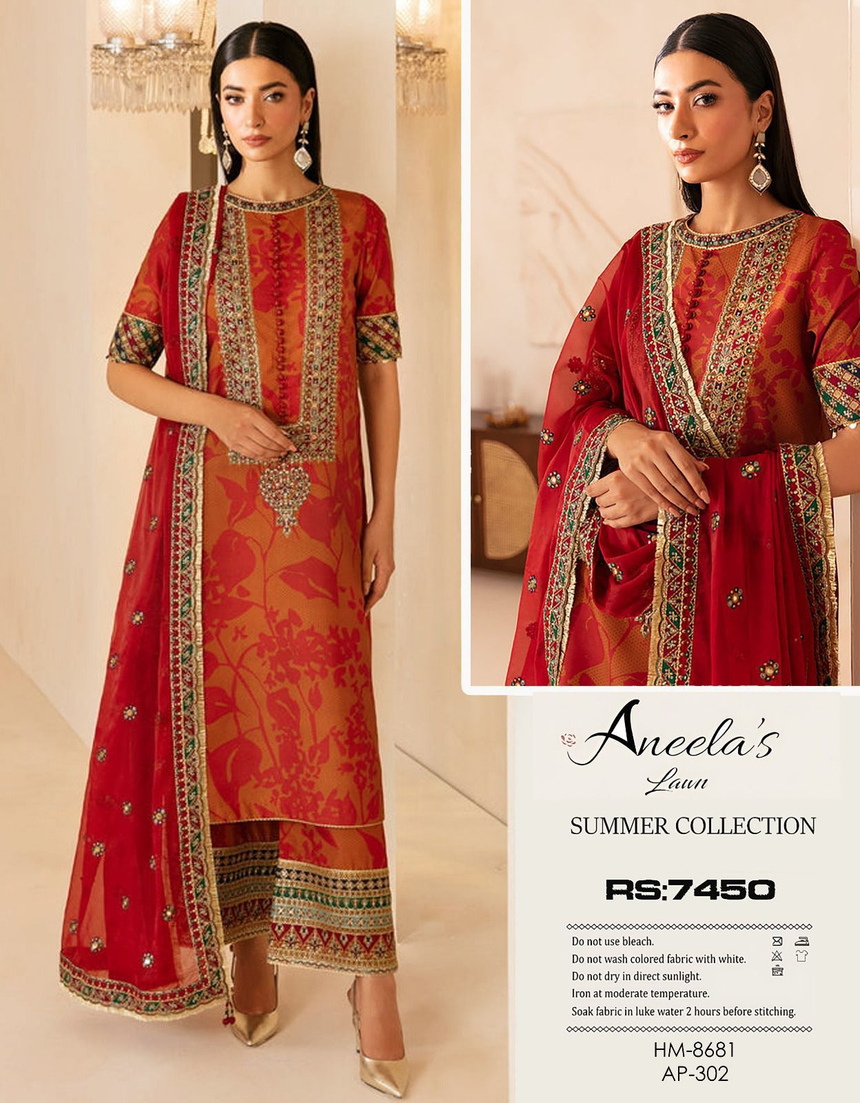 3PIECE Embroidered Summer Suit