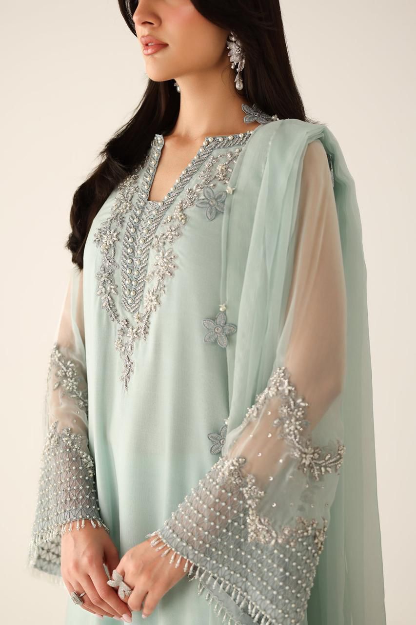 Baroque Luxury Chiffon Hand-Embellished 3PC Festive Suit in Two Different Colours