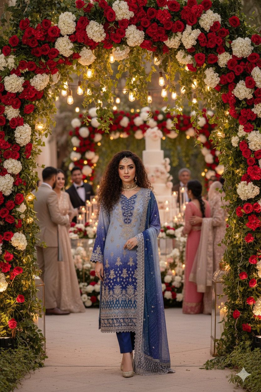 Digital Chunri Chiffon Luxury 3PC Suit - Heavy Sequence & Adda Work Ensemble