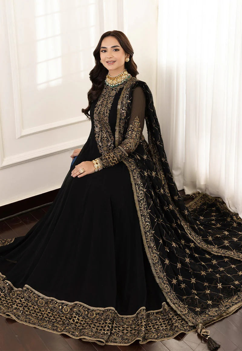 Asim Jofa Luxury Chiffon Frock 3PC Frock in Two Different Colours- Heavy Sequence Embroidered Ensemble
