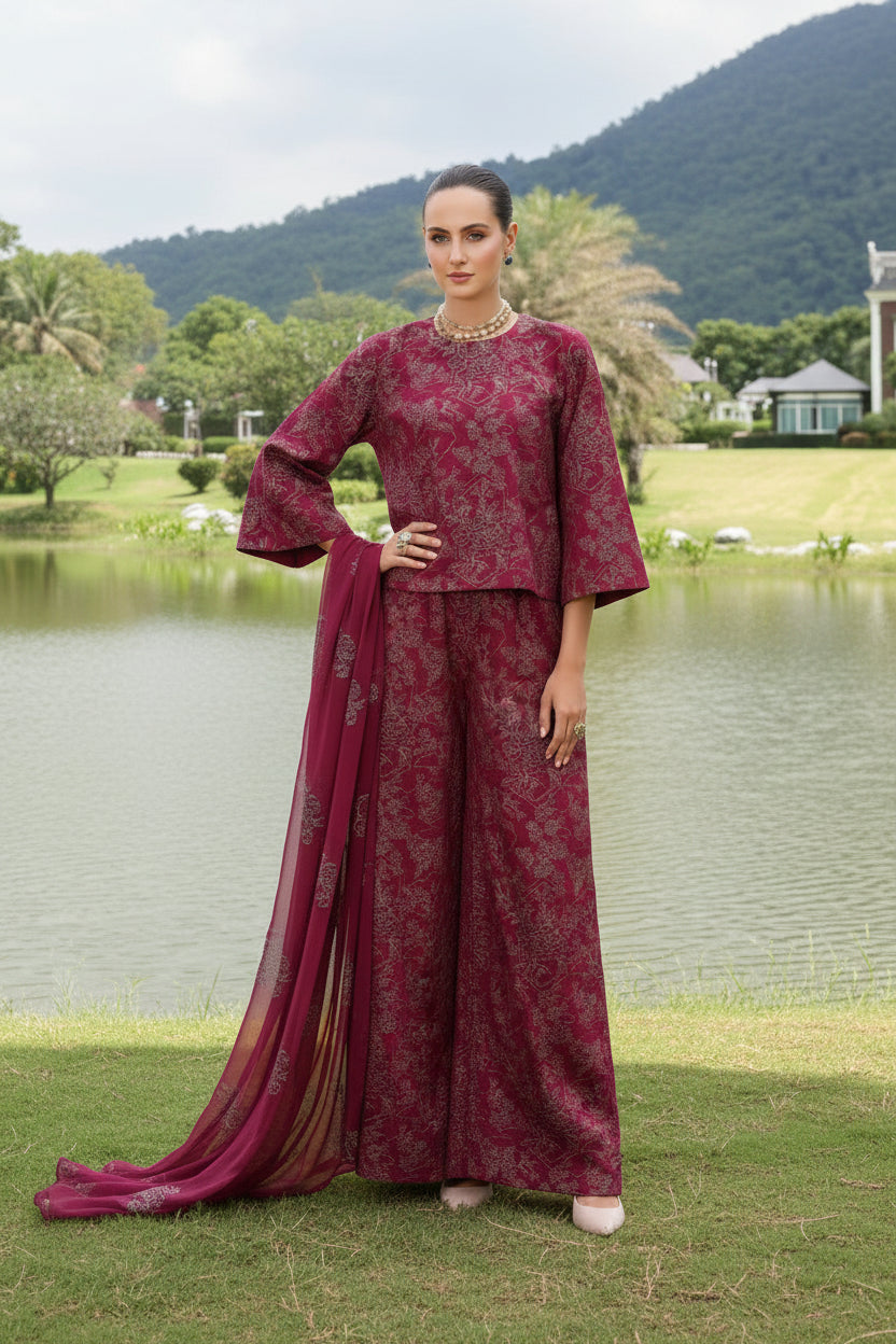 3PIECE Embroidered Summer Suit