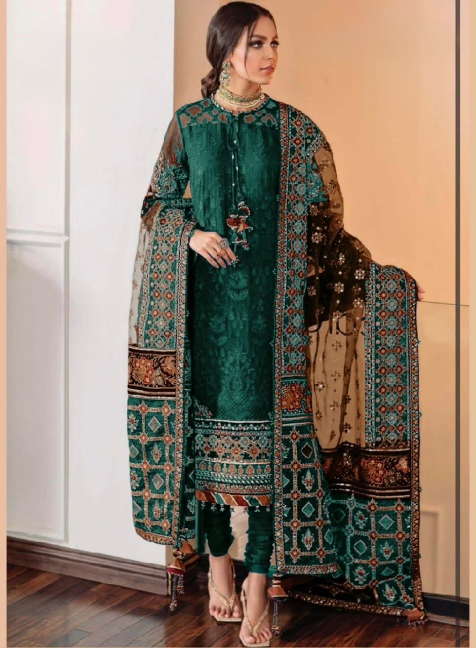 3PIECE Luxury Embroidered Sequins with Organza Dupatta