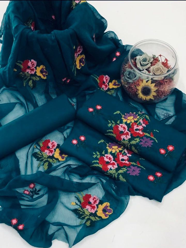 3PIECE Embroidered Summer Collection with Chiffon Dupatta