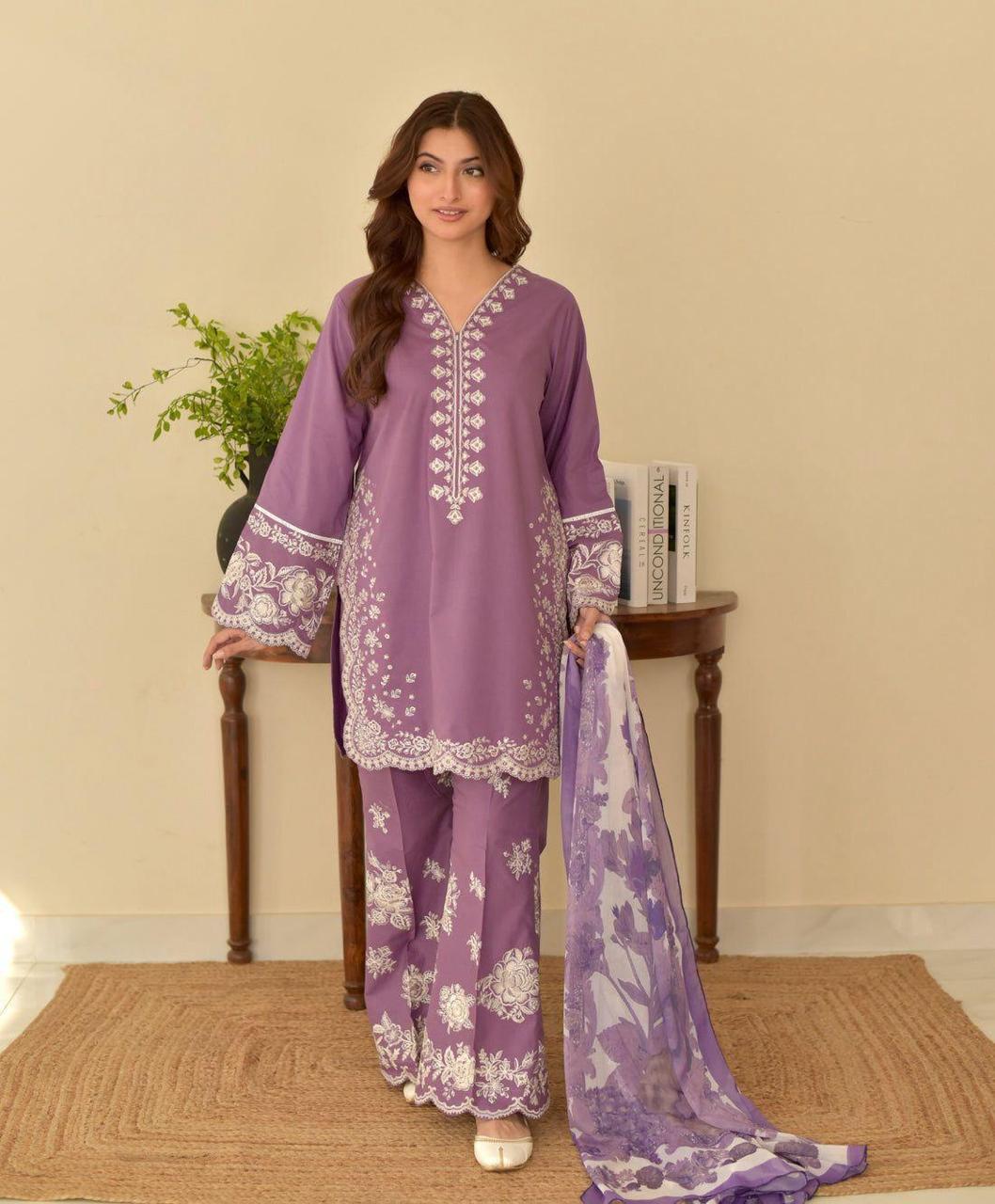 3PIECE Embroidered Summer Suit