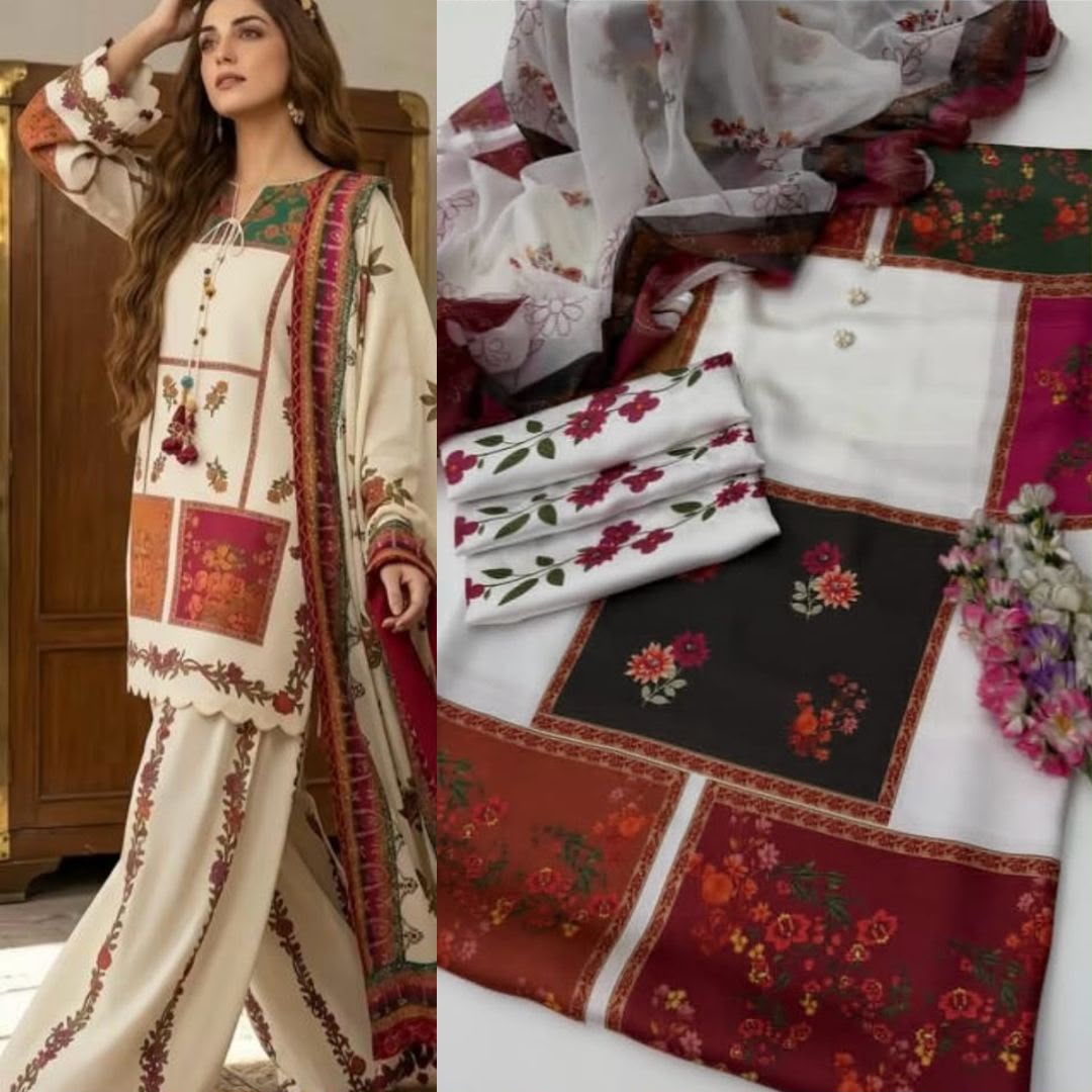 3PIECE Luxury Digtal printed Shamoz Silk