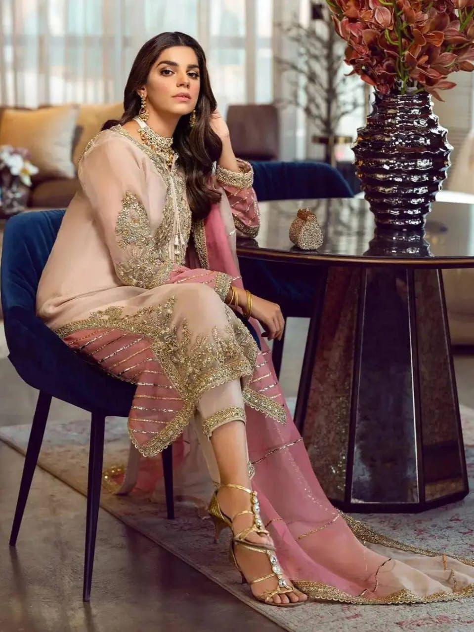3PIECE Luxury Embroidered With Organza Dupatta
