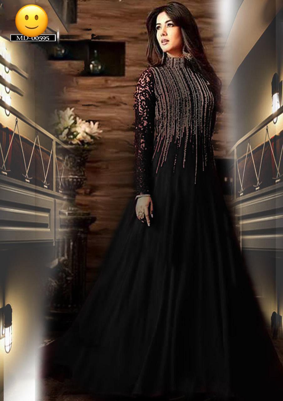 Indian Luxury Chiffon Maxi in Three Different Colors - Embroidered Formal Frock Ensemble