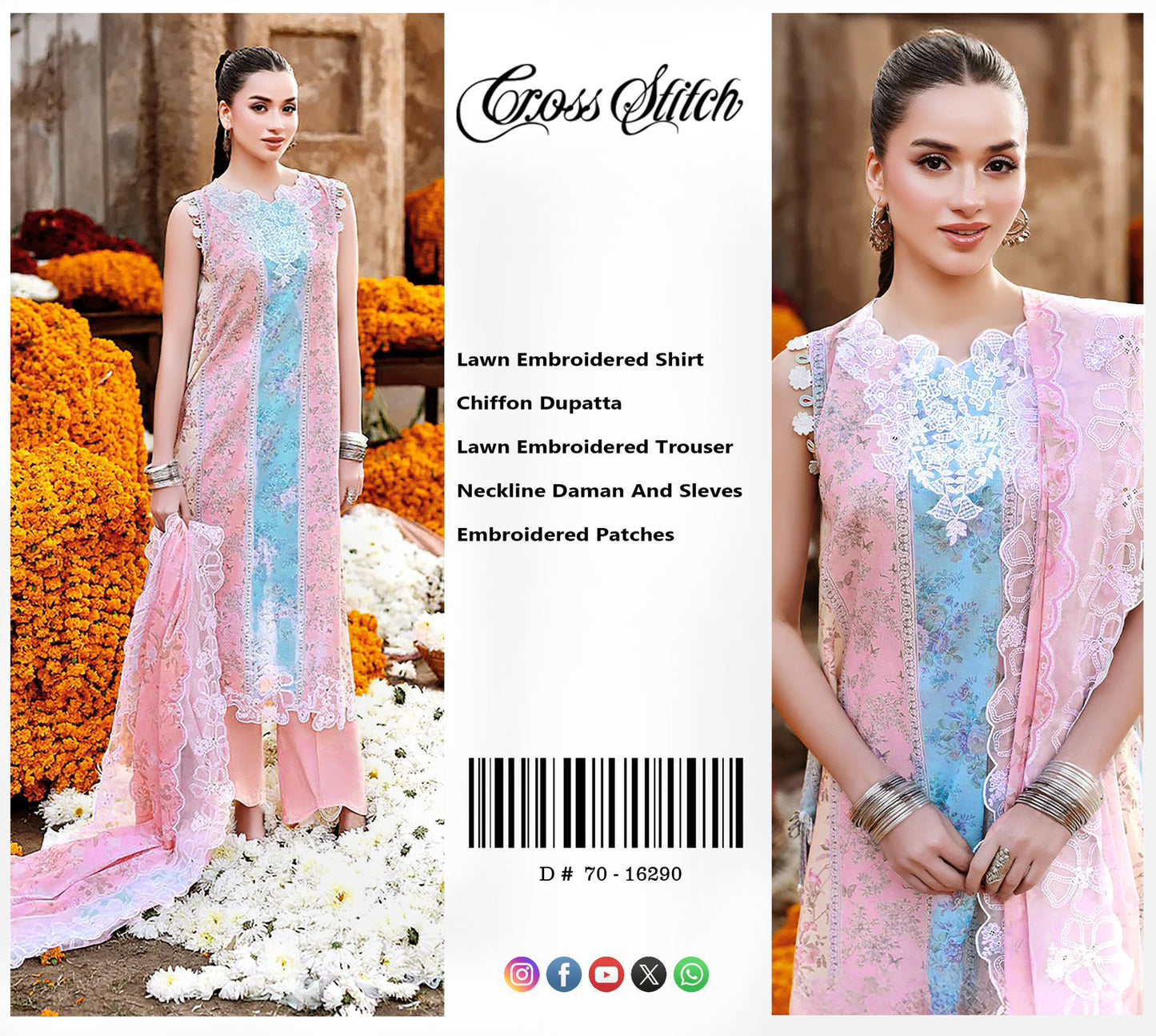 3PIECE Embroidered Summer Suit