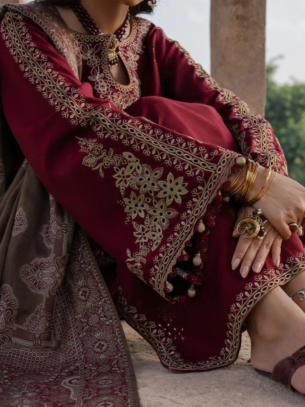 Maroon Embroidered 3-Piece Lawn Suit for Women