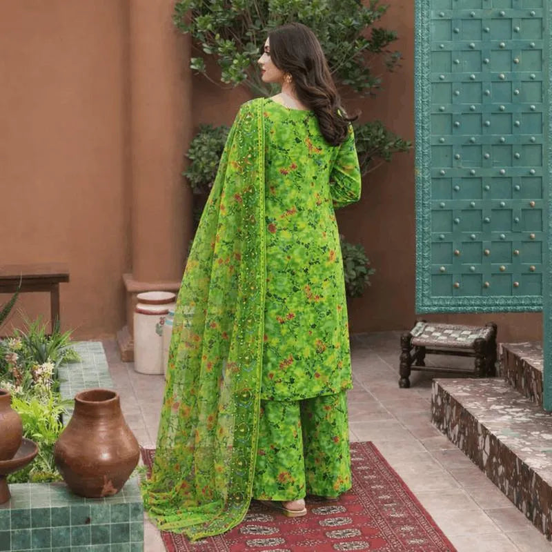 Green Printed Lawn Suit for Women with Dupatta