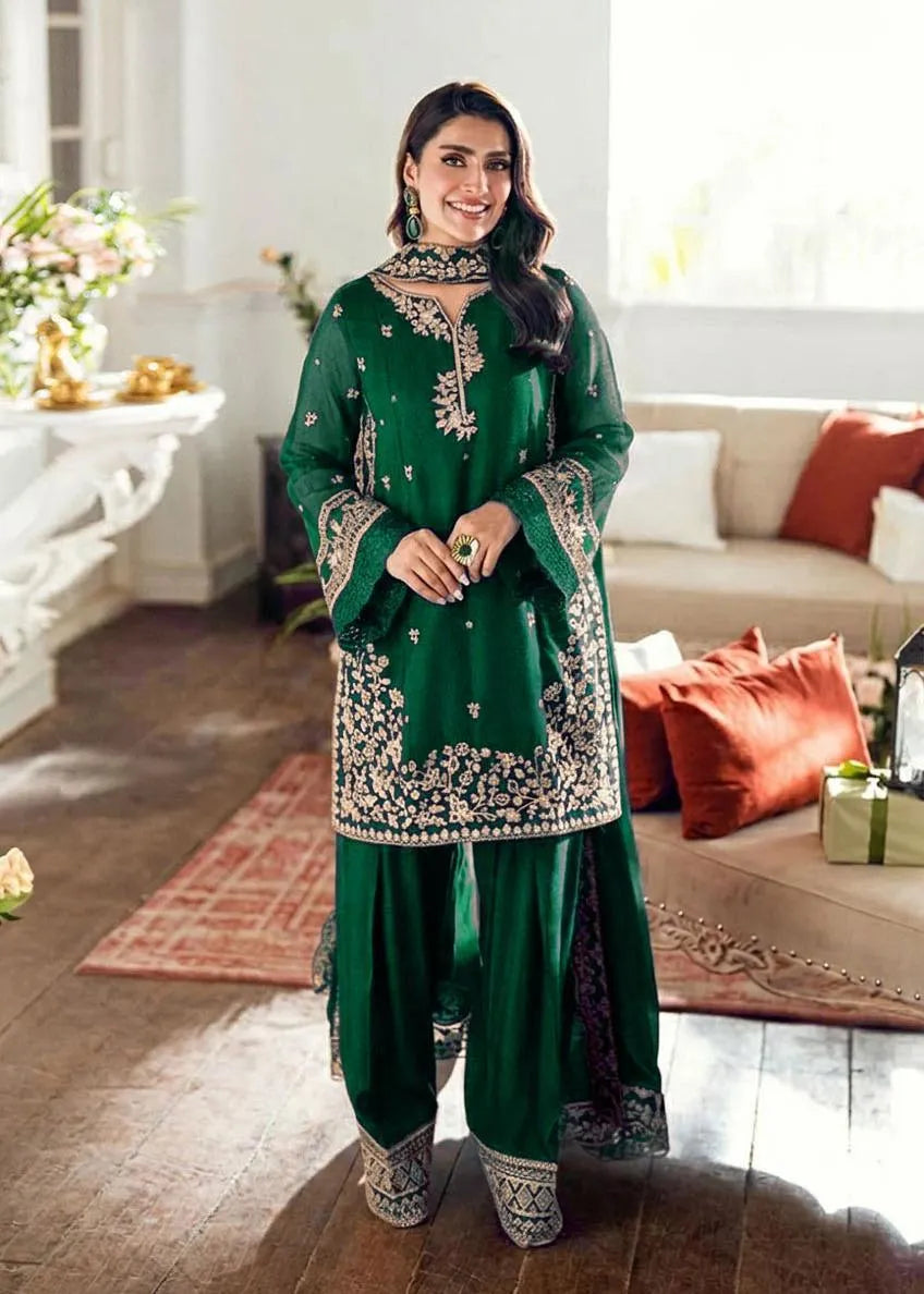 Green Embroidered 3Pcs Kurta Shalwar Dupatta Set