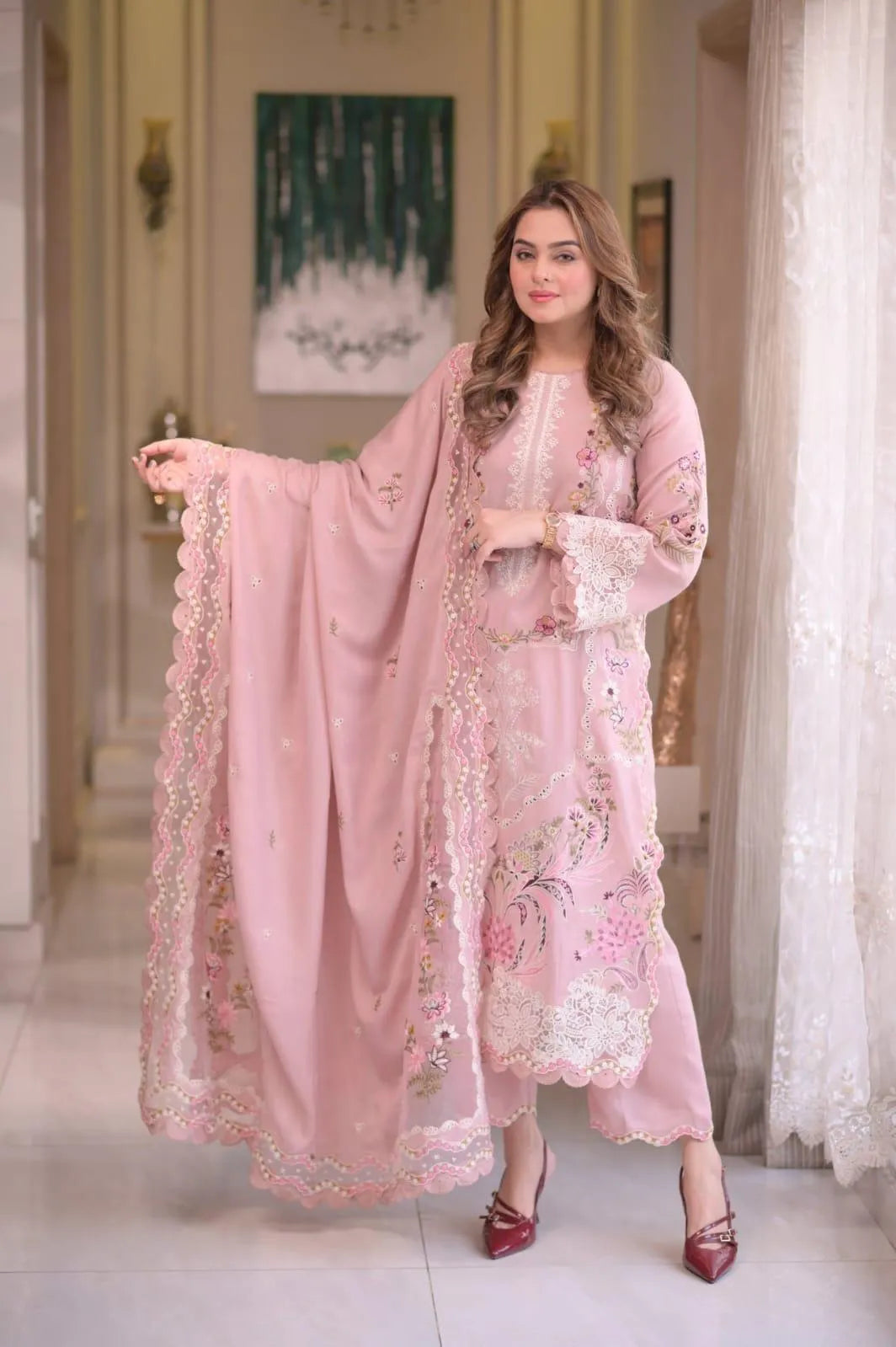 Pakistani Pink Embroidered Kurta Set with Dupatta