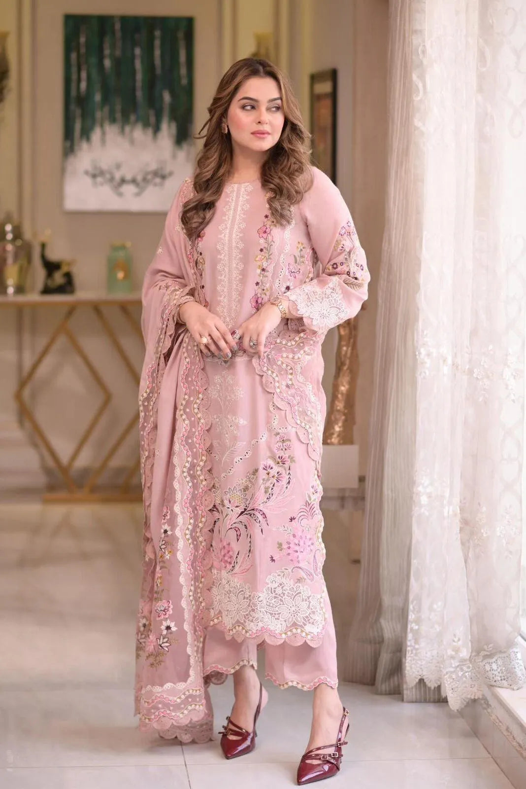Pakistani Pink Embroidered Kurta Set with Dupatta