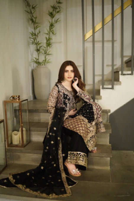 3-PC Chiffon Embroidered Women's Dress