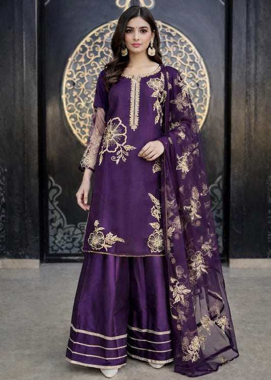 3 Piece Silk Embroidered Women's Dress