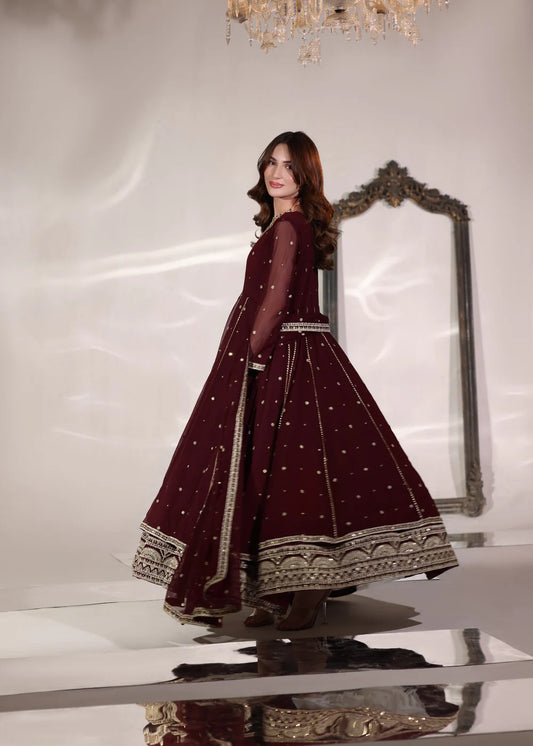 3-PC Chiffon Flared Embroidered Pishwas Women's Dress