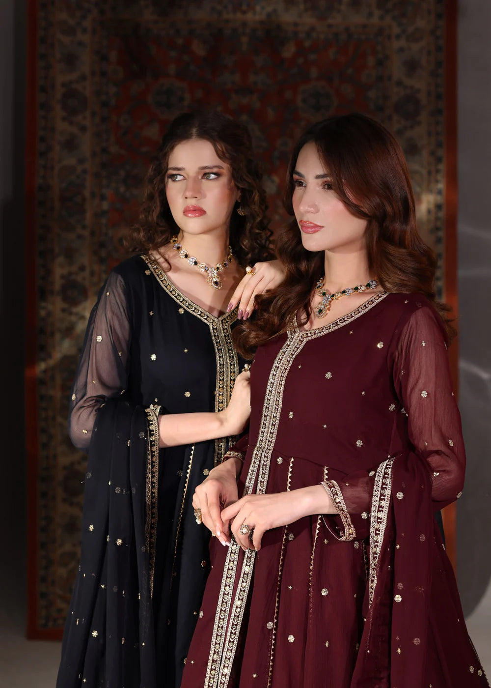 3-PC Chiffon Flared Embroidered Pishwas Women's Dress