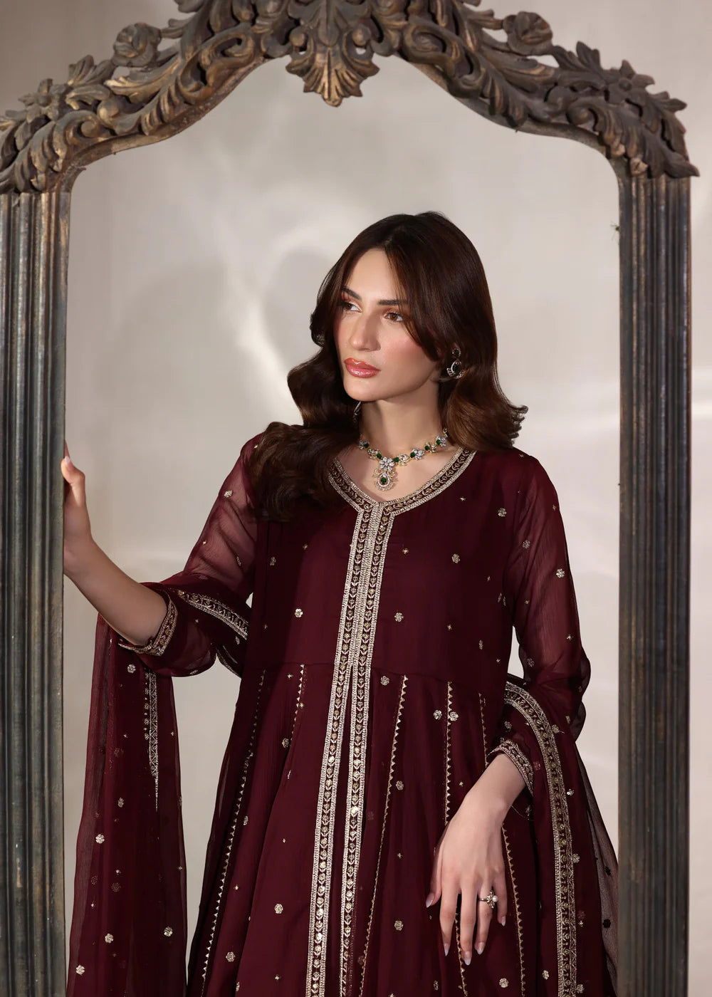 3-PC Chiffon Flared Embroidered Pishwas Women's Dress