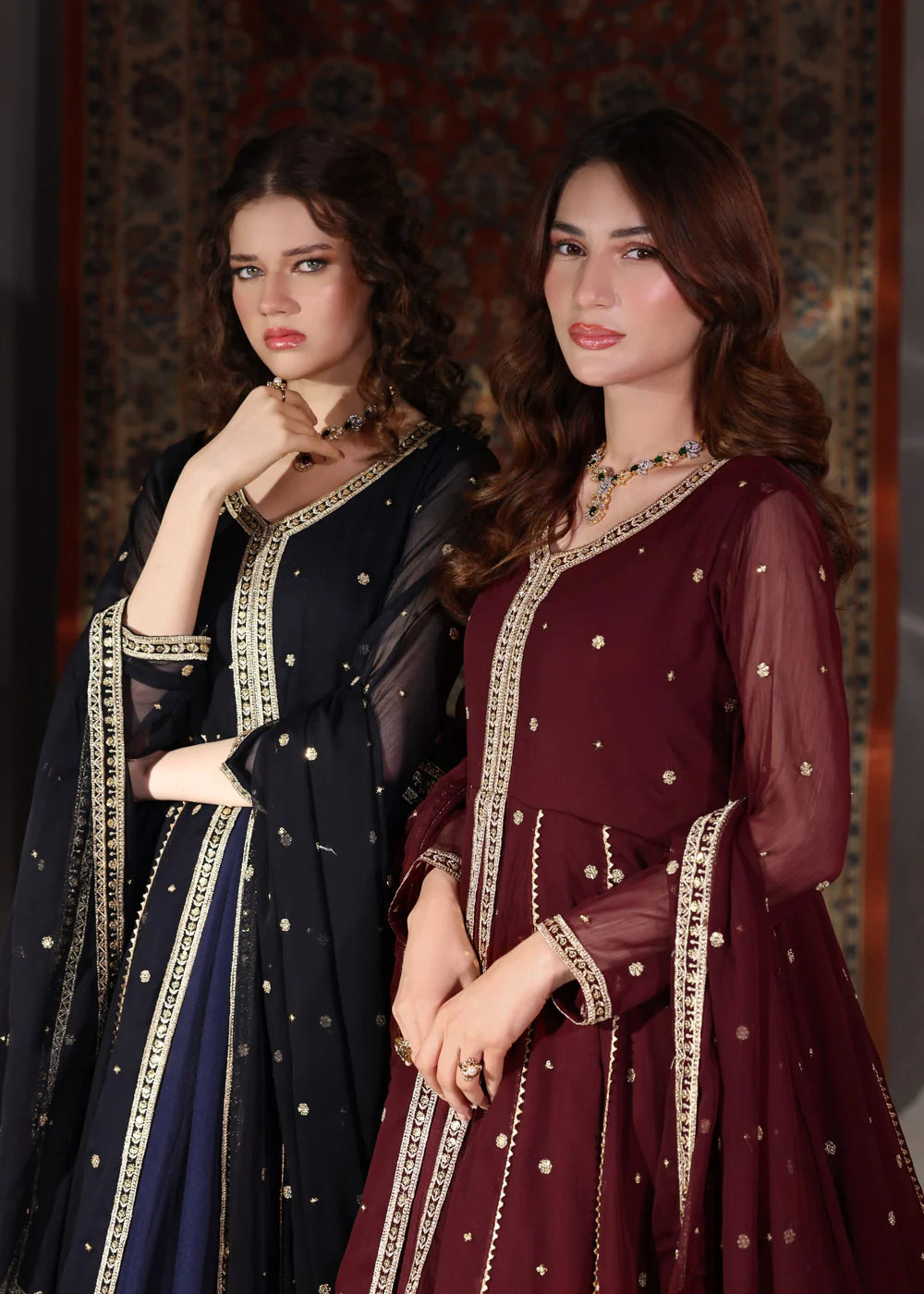 3-PC Chiffon Flared Embroidered Pishwas Women's Dress