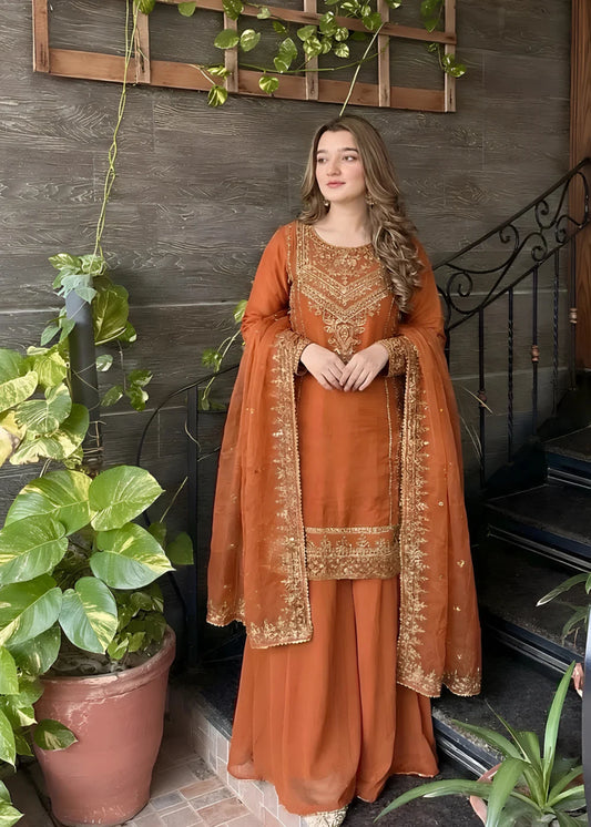 3 Piece Chiffon Embroidered Women's Dress