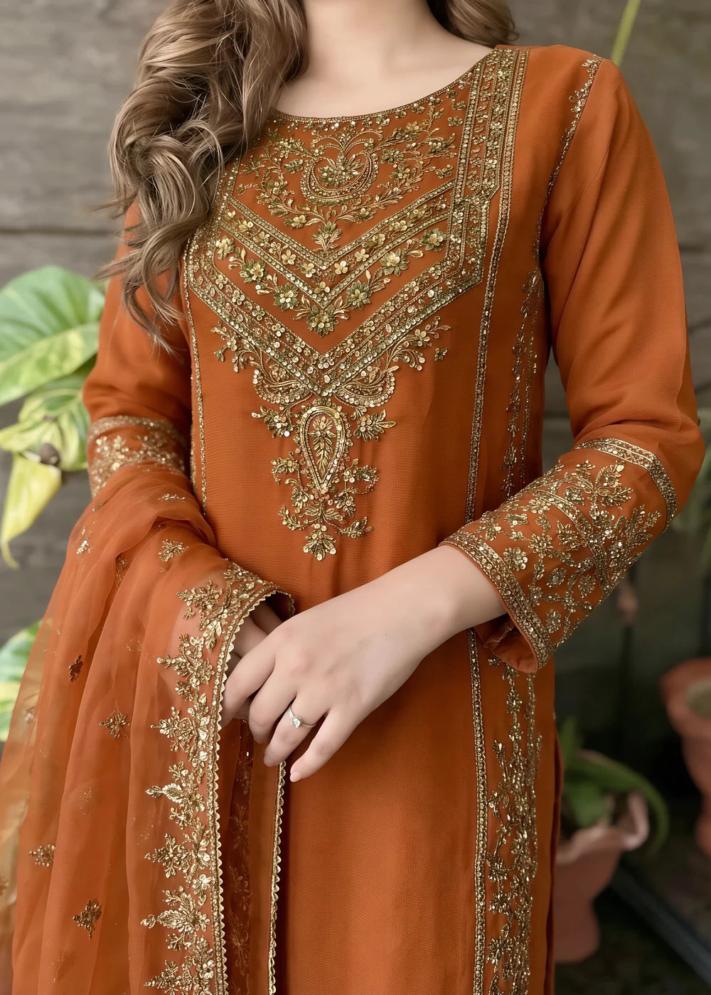 3 Piece Chiffon Embroidered Women's Dress