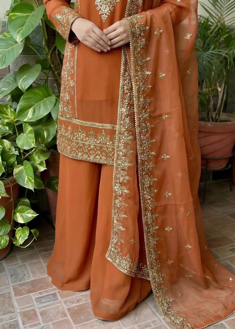 3 Piece Chiffon Embroidered Women's Dress