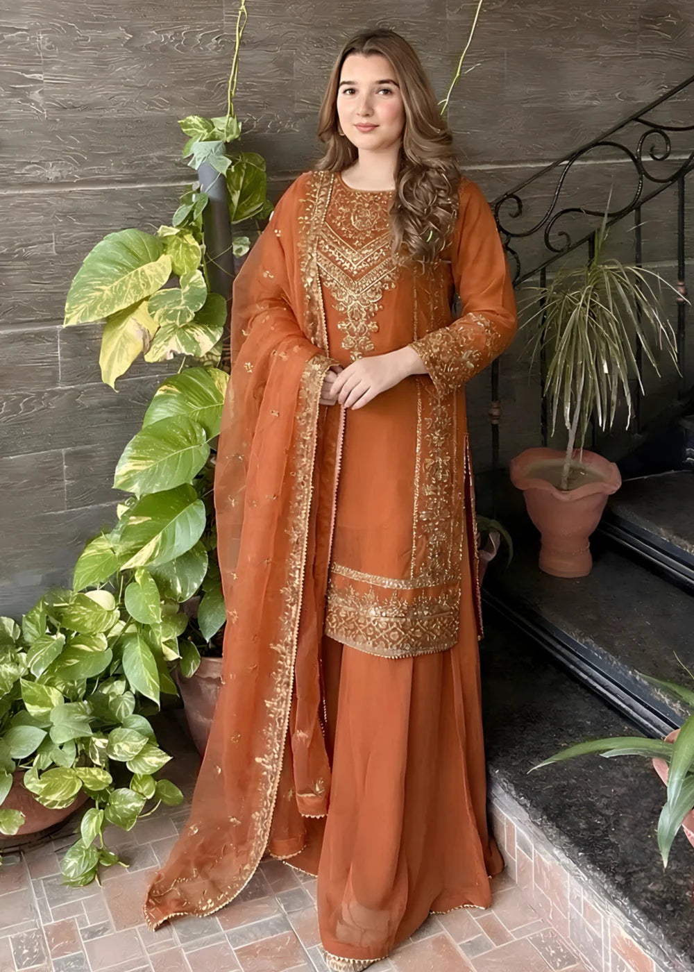 3 Piece Chiffon Embroidered Women's Dress