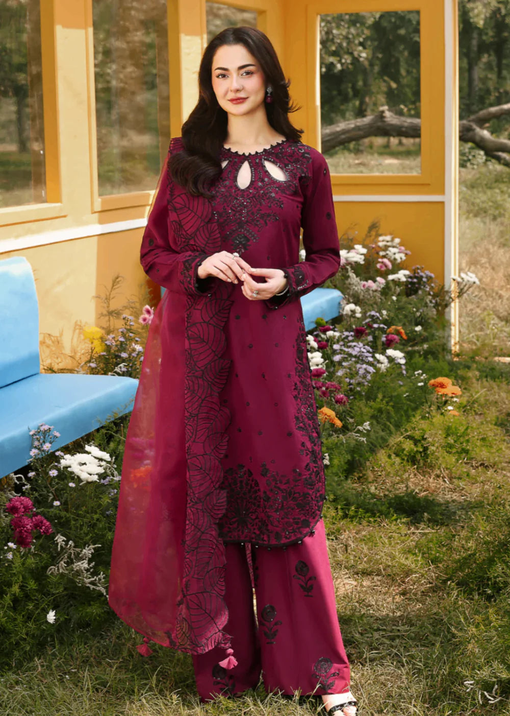 3PC Chikankari Jacquard Embroidered Shirt with Organza Dupatta