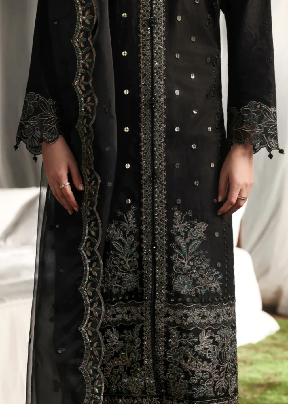 3PC Chikankari Jacquard Embroidered Shirt with Organza Dupatta