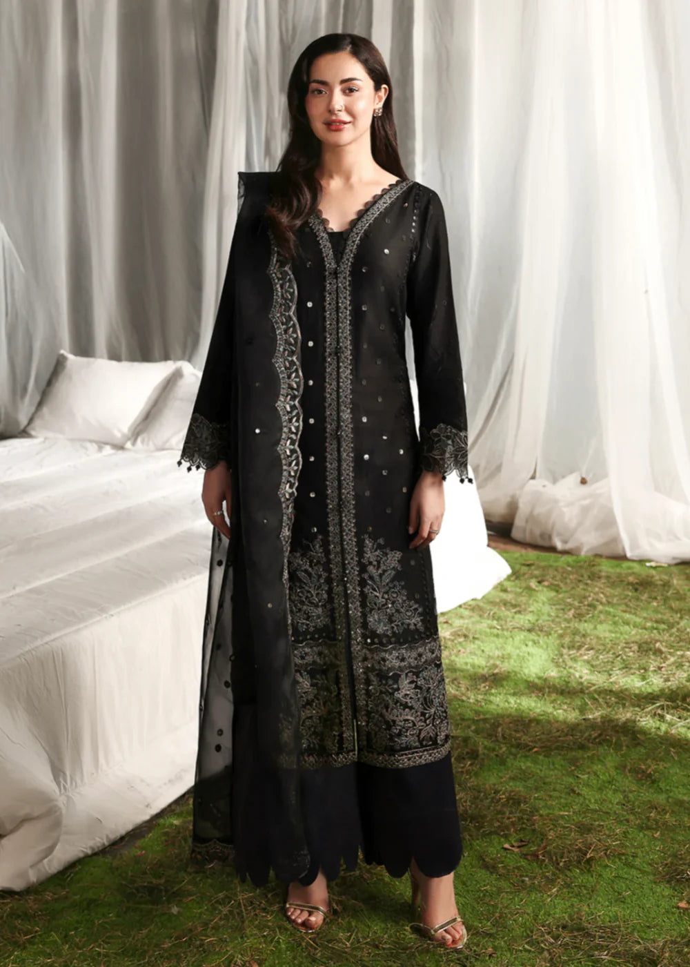 3PC Chikankari Jacquard Embroidered Shirt with Organza Dupatta