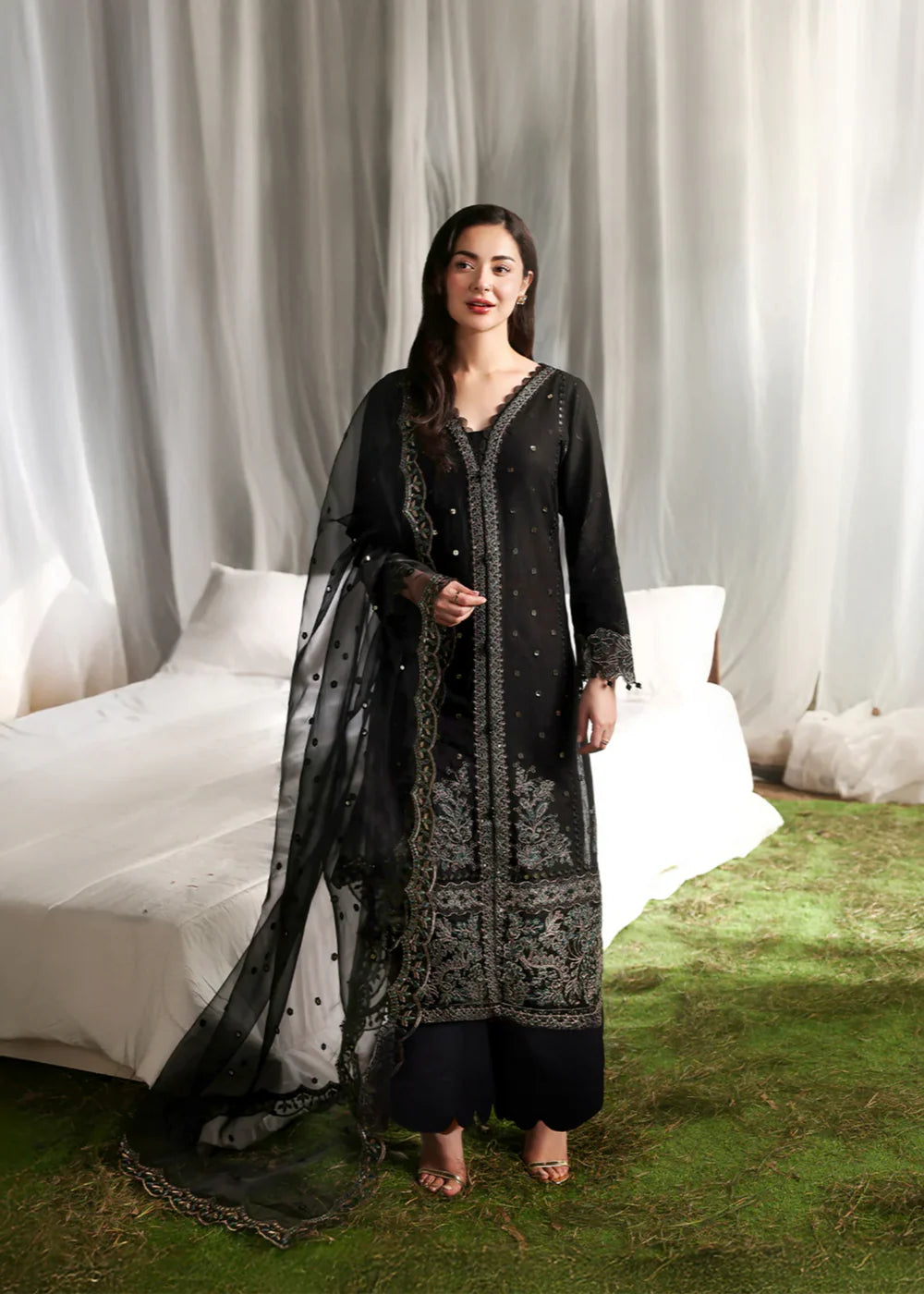 3PC Chikankari Jacquard Embroidered Shirt with Organza Dupatta